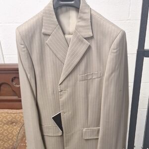 Boys Tan Pinstripe Suit